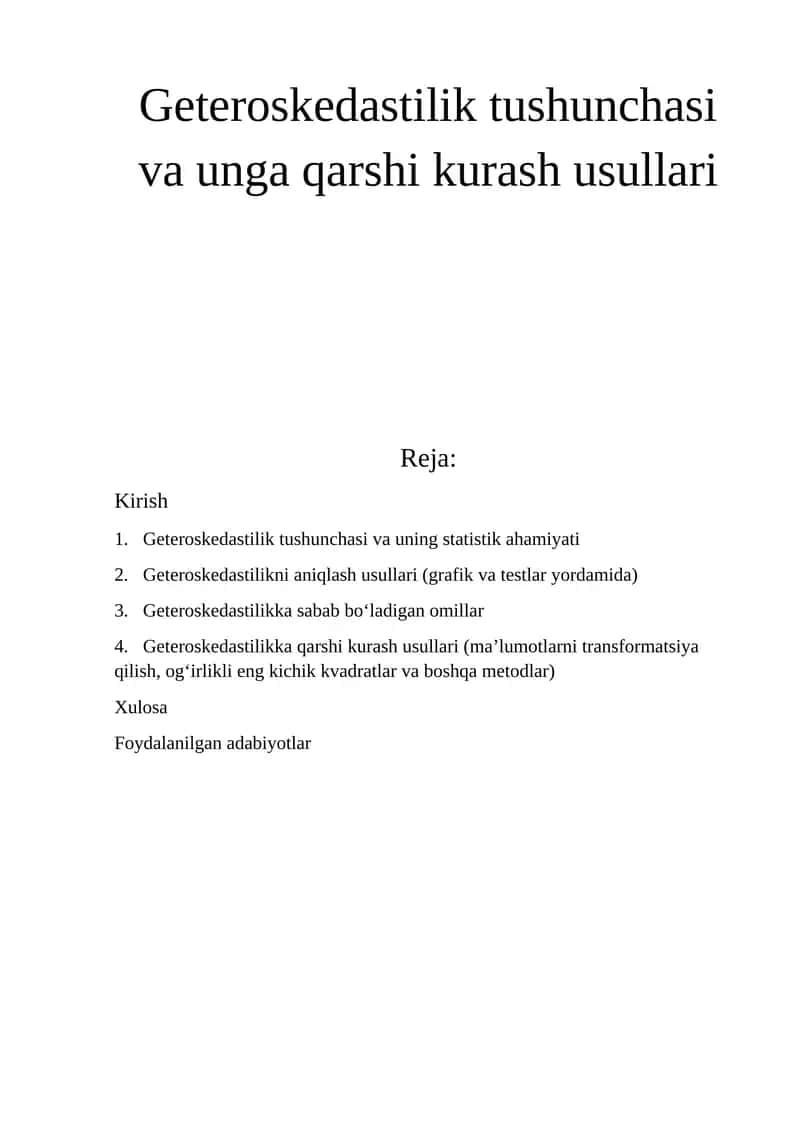 Geteroskedastilik tushunchasi va unga qarshi kurash usullari 1