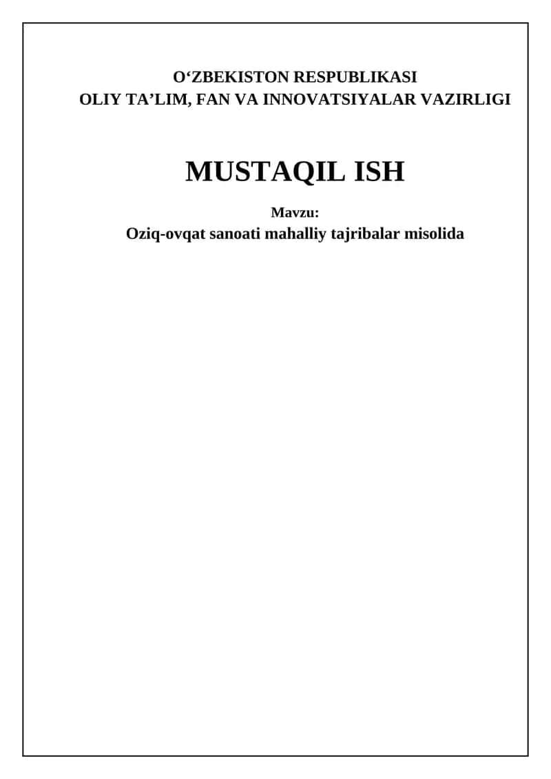 Mahalliy oziq-ovqat sanoati mahalliy tajribalar misolida 1