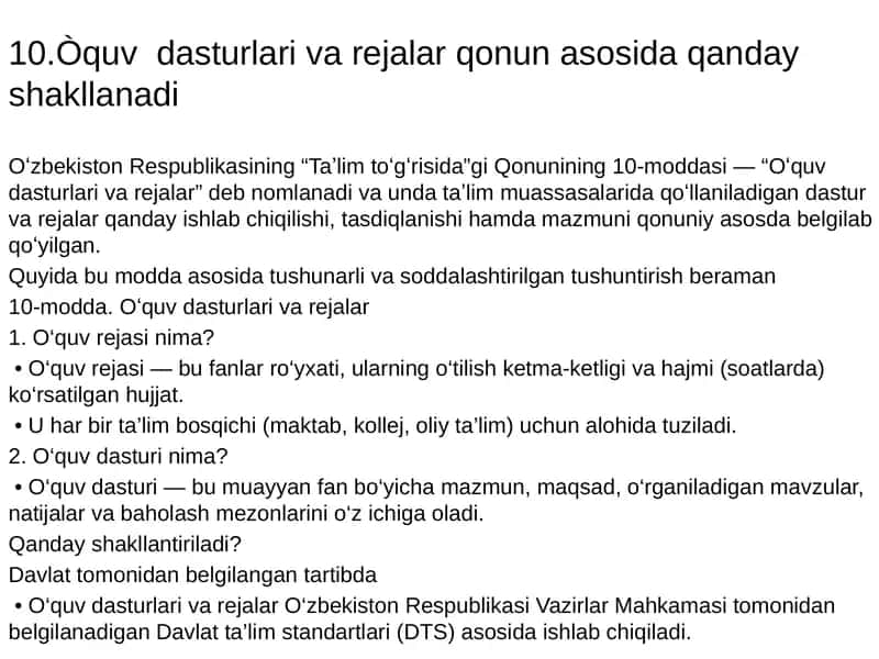 Oʻquv dasturlari va rejalar 1