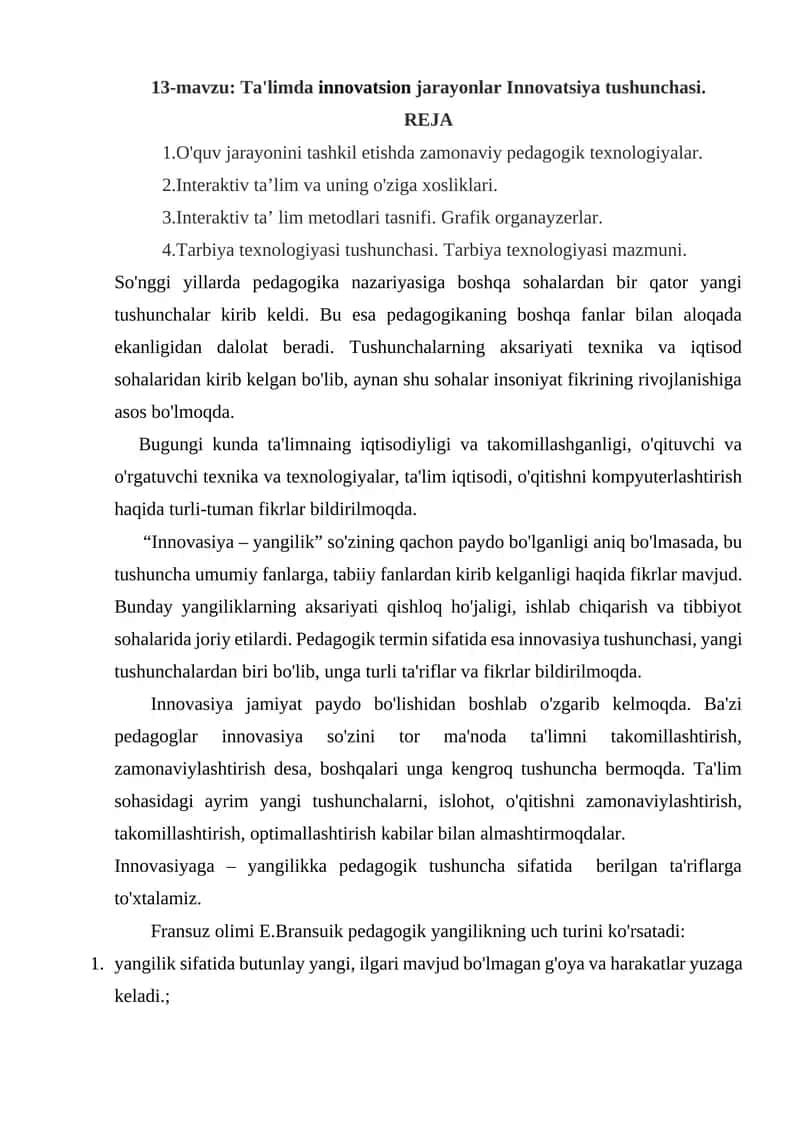 Ta'limda innovatsion jarayonlar Innovatsiya tushunchasi 1