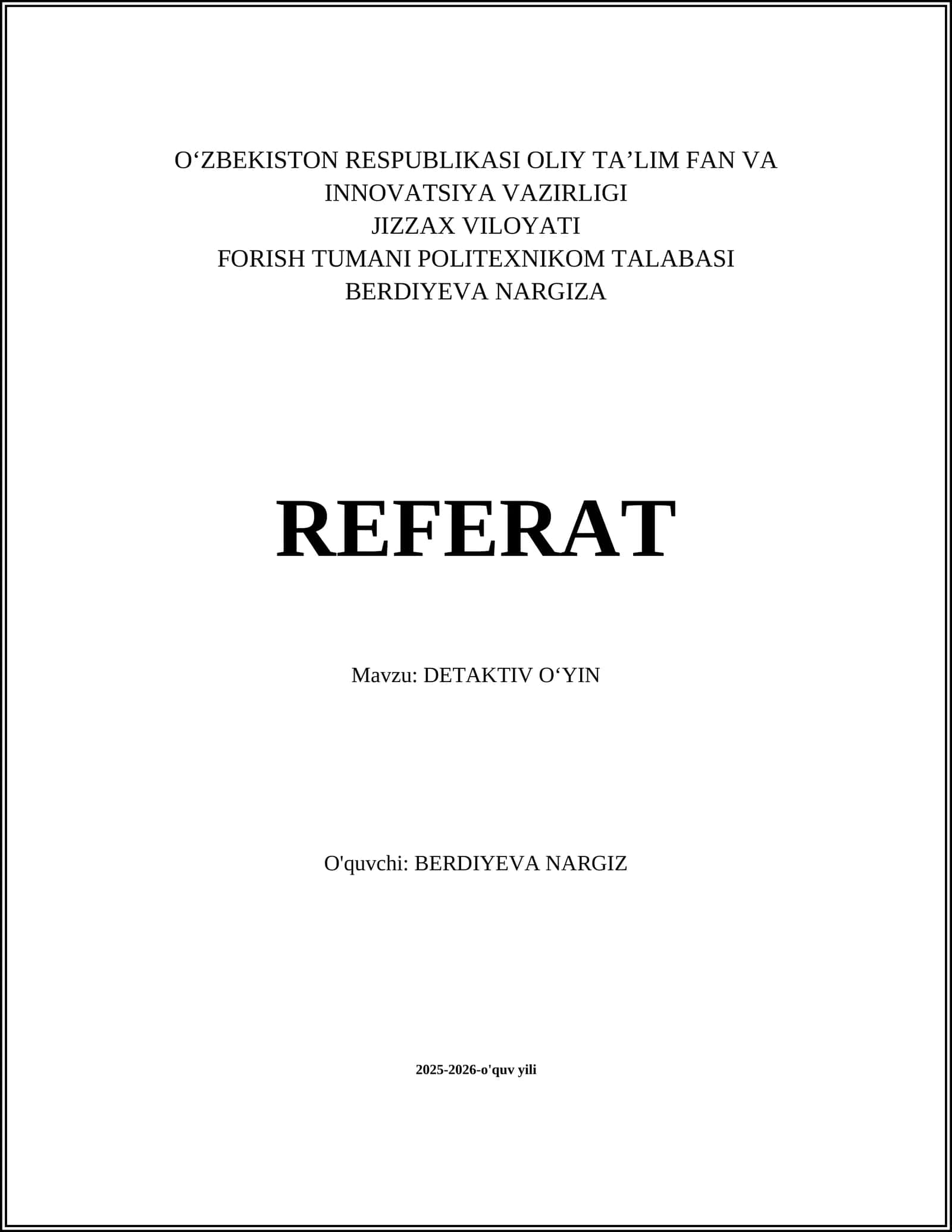 DETAKTIV O‘YIN 1