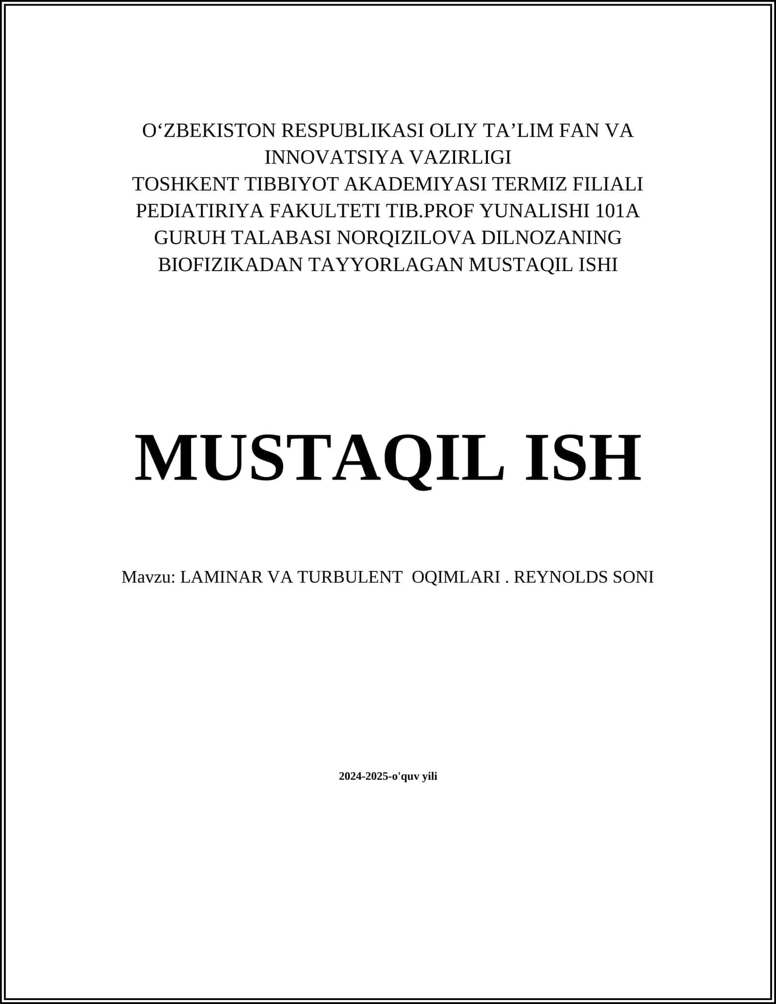 BIOFIZIKADAN TAYYORLAGAN MUSTAQIL ISHI 1