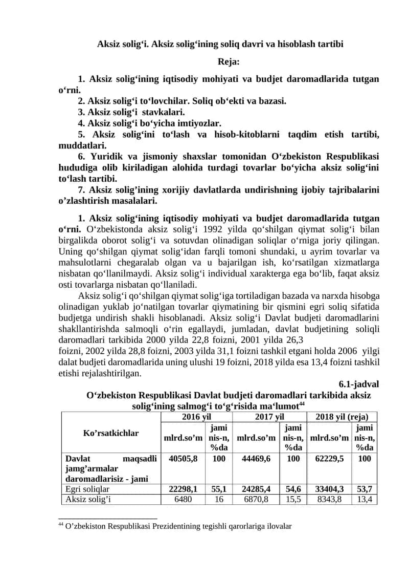 Aksiz solig‘i. Aksiz solig‘ining soliq davri va hisoblash tartibi 1