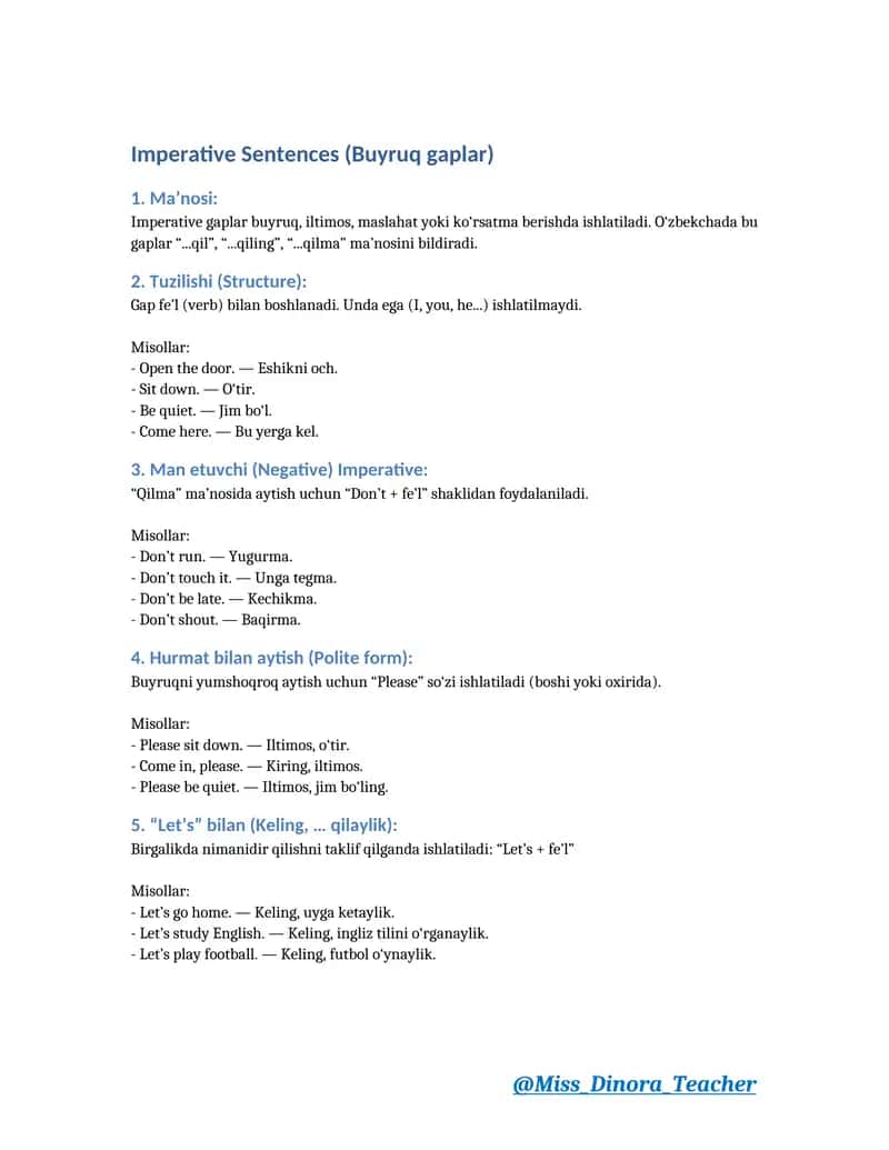 Imperative Sentences 1