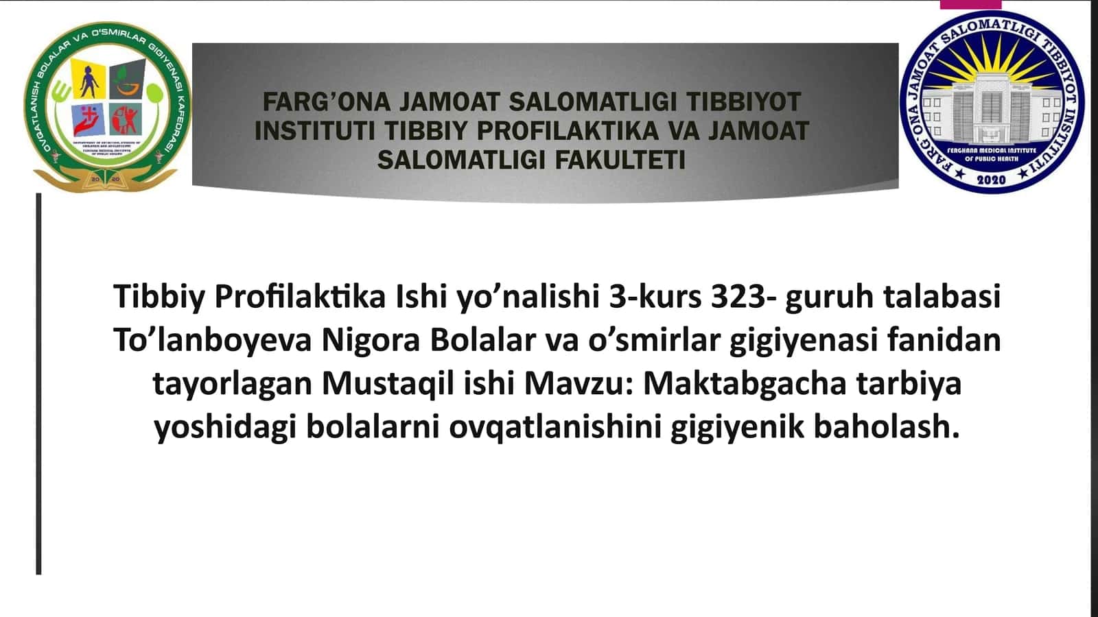 Maktabgacha yoshdagi bolalarni ovqatlanishi baxolash 1