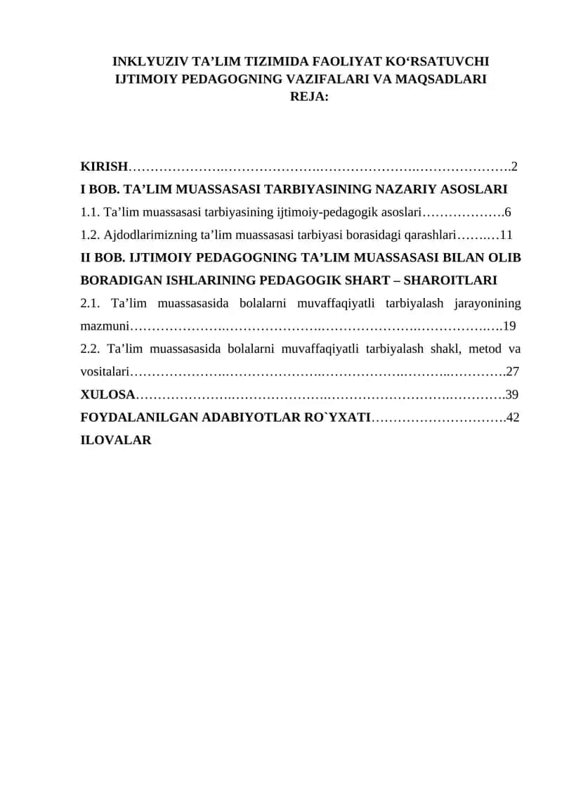 INKLYUZIV TA’LIM TIZIMIDA FAOLIYAT KO‘RSATUVCHI IJTIMOIY PEDAGOGNING VAZIFALARI VA MAQSADLARI 1