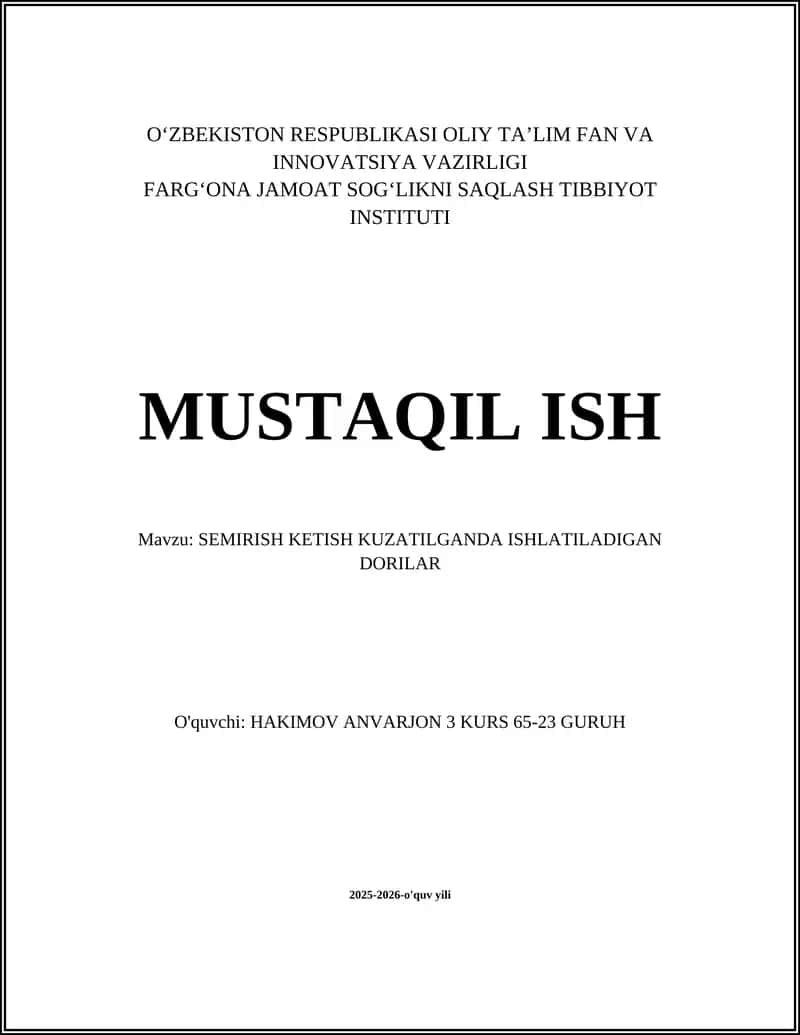 SEMIRISH KETISH KUZATILGANDA ISHLATILADIGAN DORILAR 1