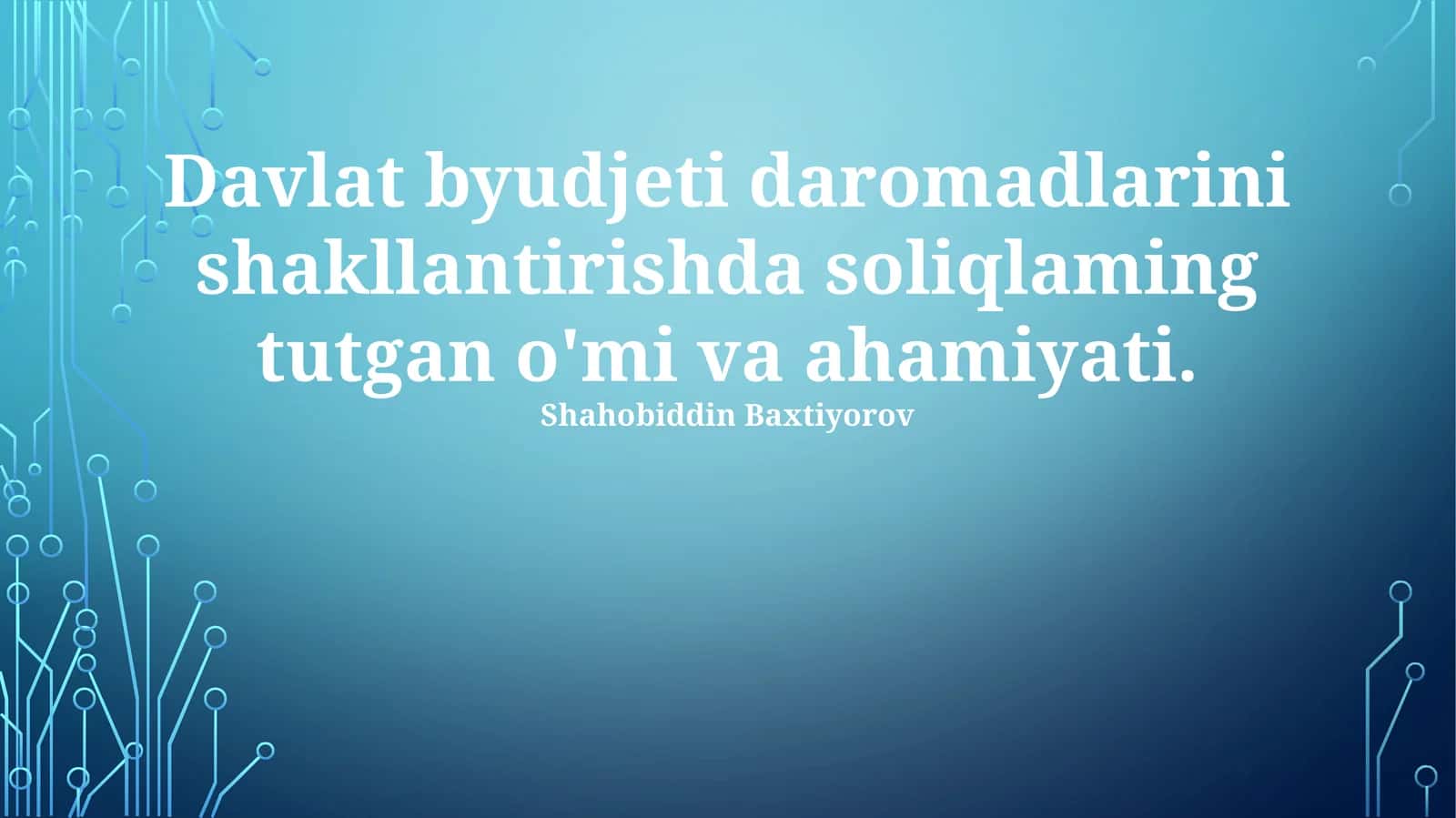 Davlat byudjeti daromadlarini shakllantirishda soliqlaming tutgan o'mi va ahamiyati 1