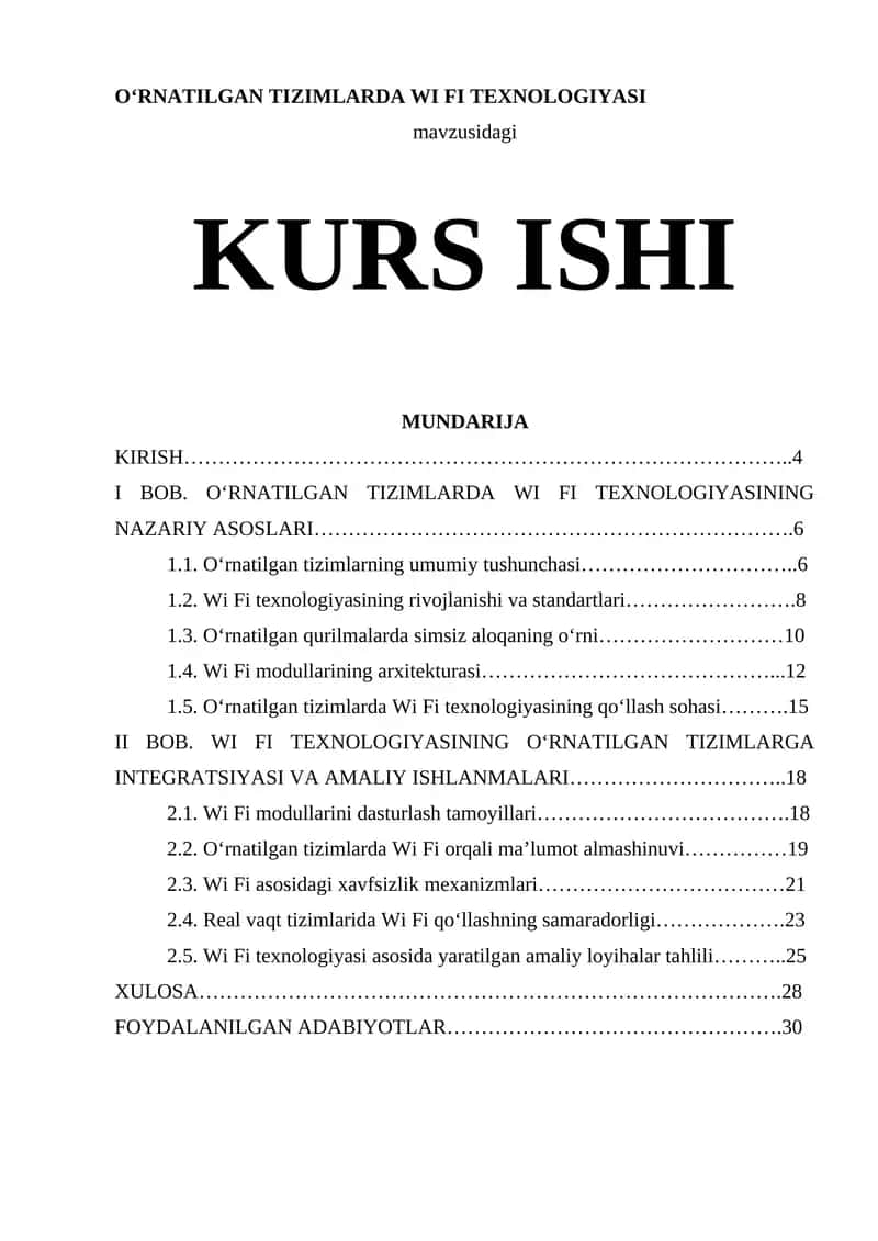 O‘RNATILGAN TIZIMLARDA WI FI TEXNOLOGIYASI 1