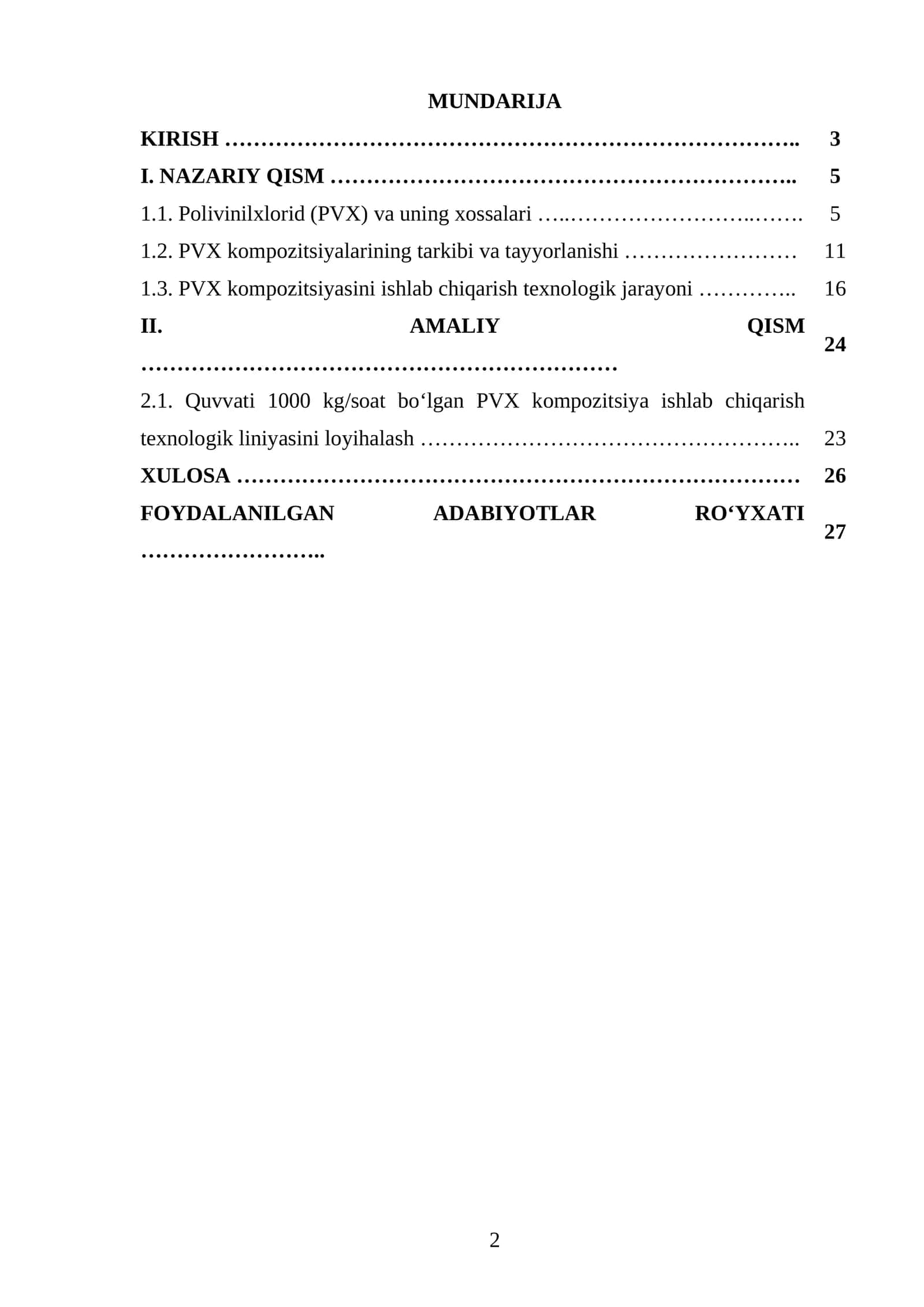 Quvvati 1000 kg/soat boʻlgan polivinilxlorid kompozitsiyasini ishlab chiqarish texnologik liniyasini loyihalash 1
