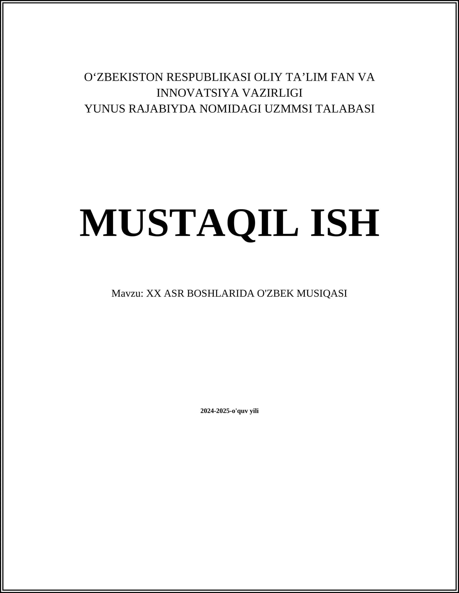 XX ASR BOSHLARIDA O'ZBEK MUSIQASI 1