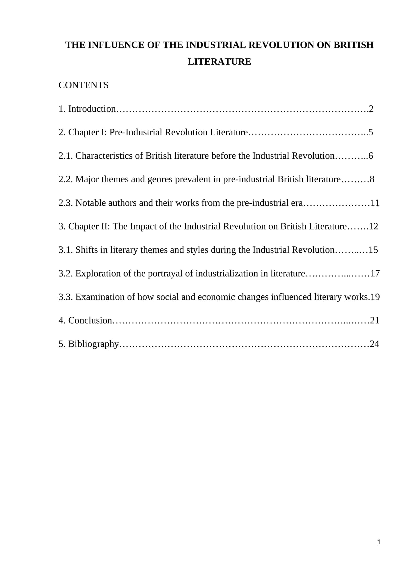 THE INFLUENCE OF THE INDUSTRIAL REVOLUTION ON BRITISH LITERATURE 1