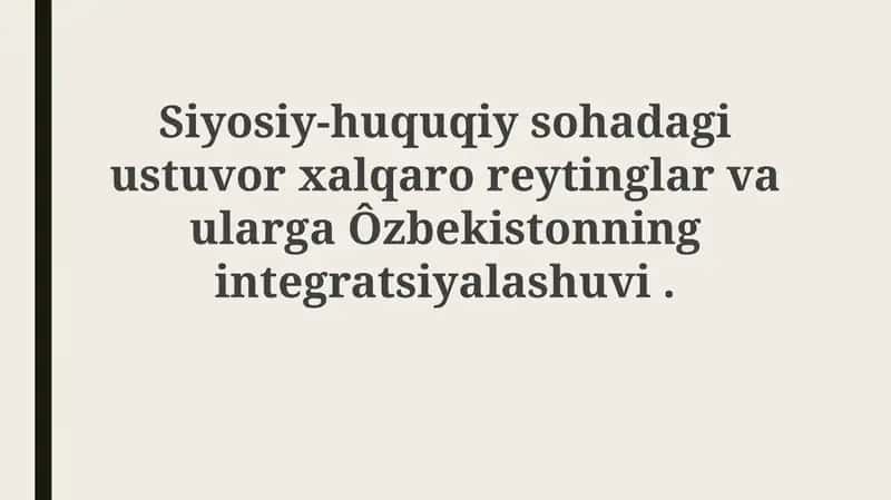 Xalqaro Reytinglar va O'zbekiston 1