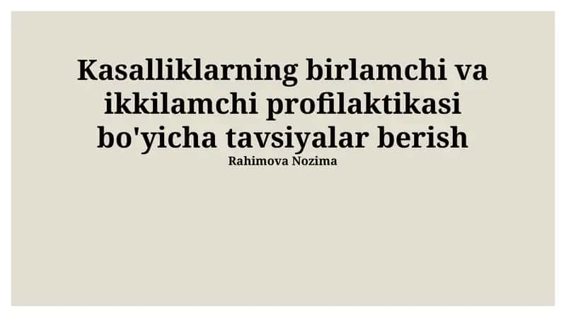 Kasalliklarning Birlamchi Profilaktikasi 1