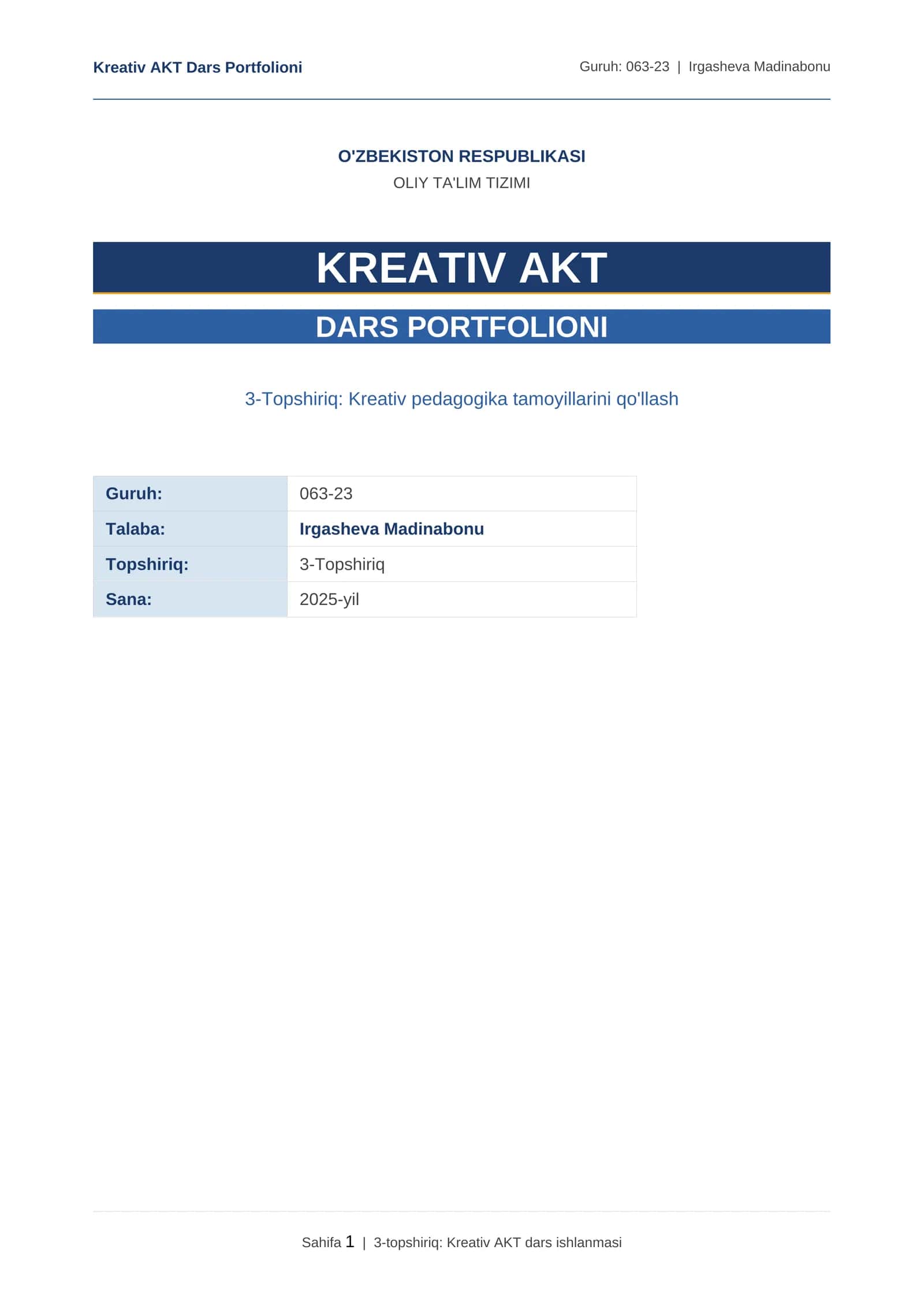 Kreativ AKT Dars Portfolioni 1