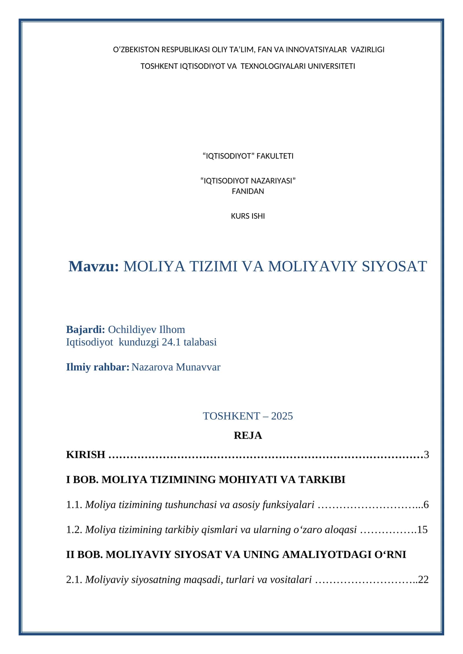 IQTISODIYOT NAZARIYASI 1