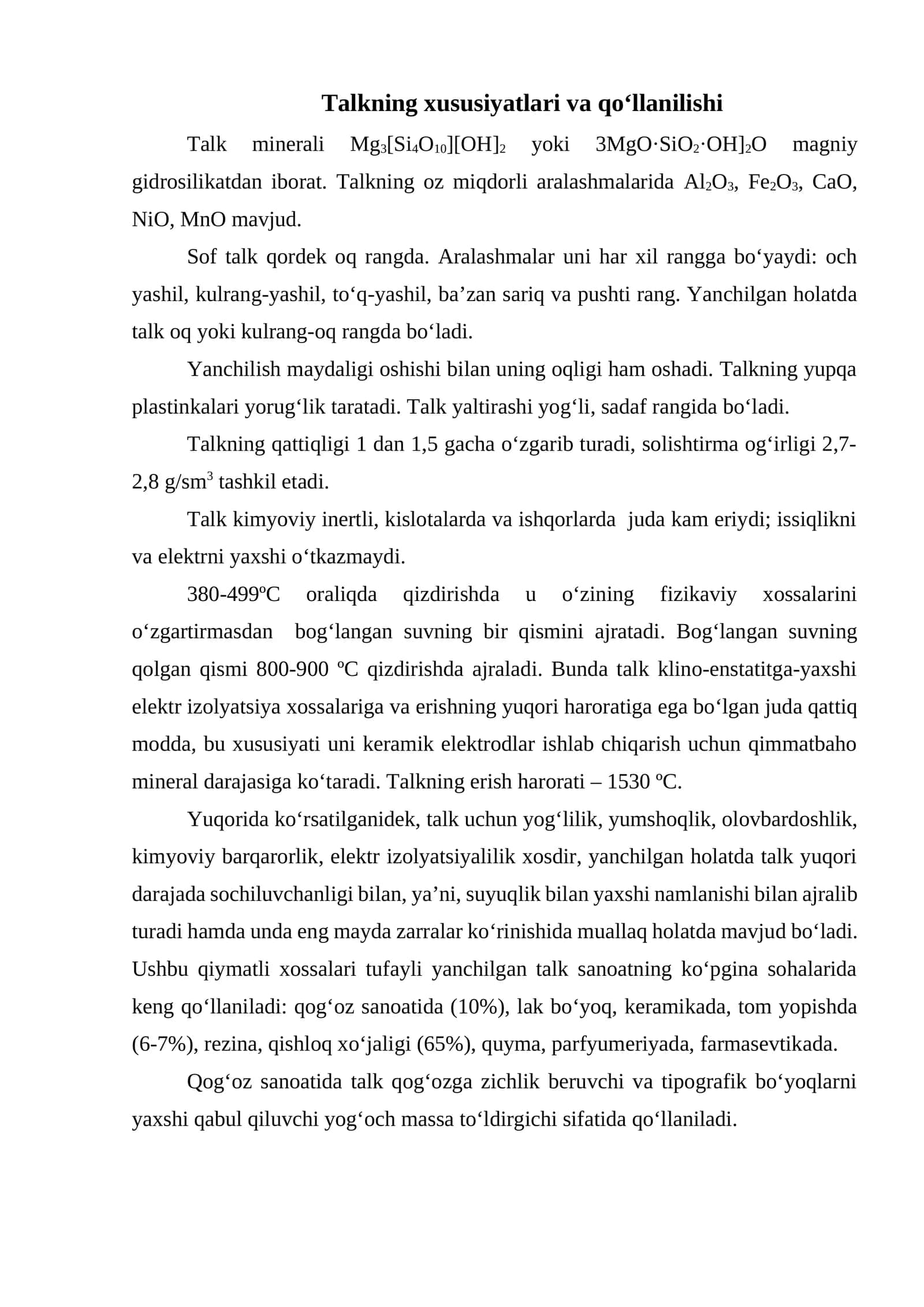 Talk minerali haqida 1