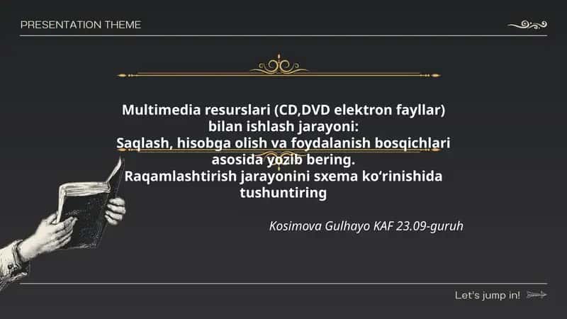 Multimedia resurslari (CD,DVD elektron fayllar) bilan ishlash jarayoni 1
