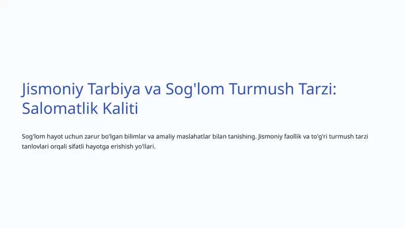 Sog'lom Turmush Tarzi 1