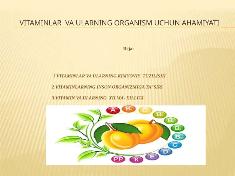 Vitaminlar va ularning organism uchun ahamiyati 1