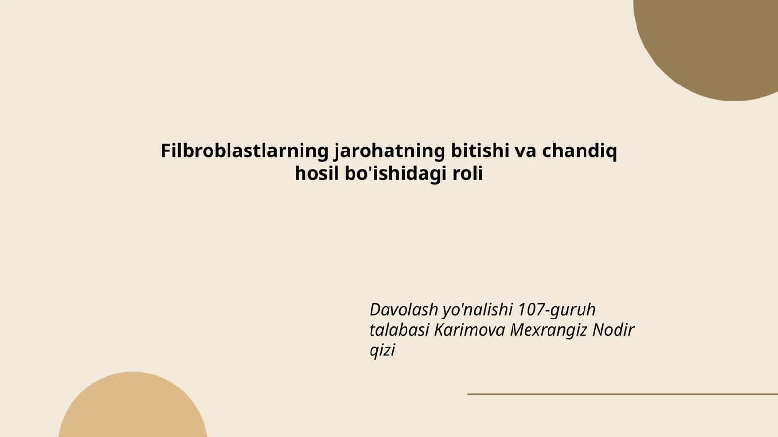Fibroblastlarning jarohatning bitishi va chandiq hosil bo'ishidagi roli 1