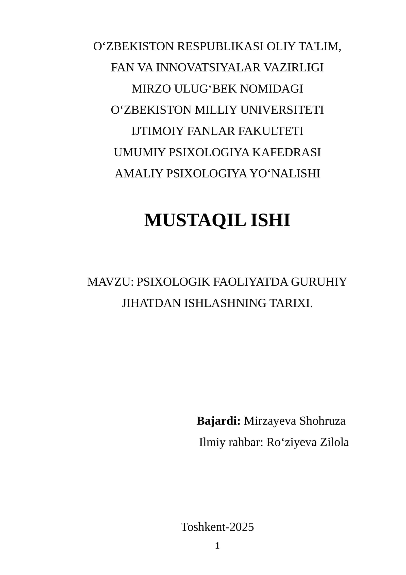 PSIXOLOGIK FAOLIYATDA GURUHIY JIHATDAN ISHLASHNING TARIXI 1
