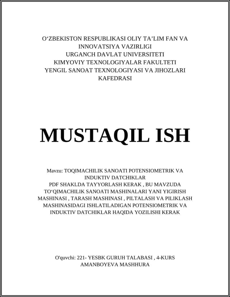 TOQIMACHILIK SANOATI POTENSIOMETRIK VA INDUKTIV DATCHIKLAR 1