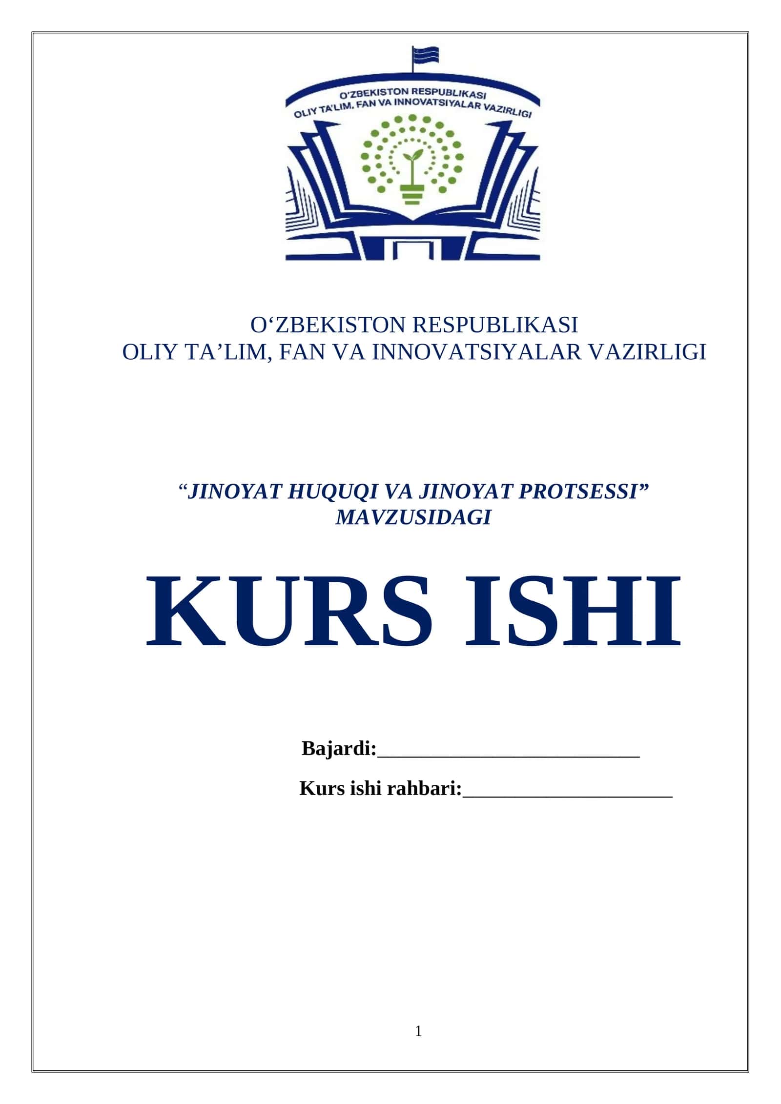 Kurs ishi "Jinoyat Huquqi va Jinoyat Protsessi" 1