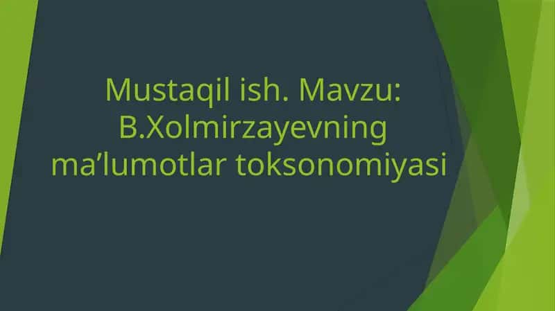 B.Xolmirzayevning ma'lumotlar toksonomiyasi 1