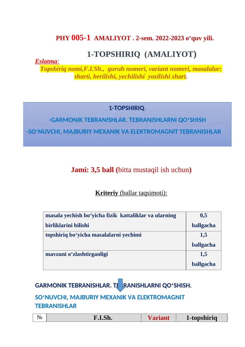 GARMONIK TEBRANISHLAR. TEBRANISHLARNI QOʻSHISH 1