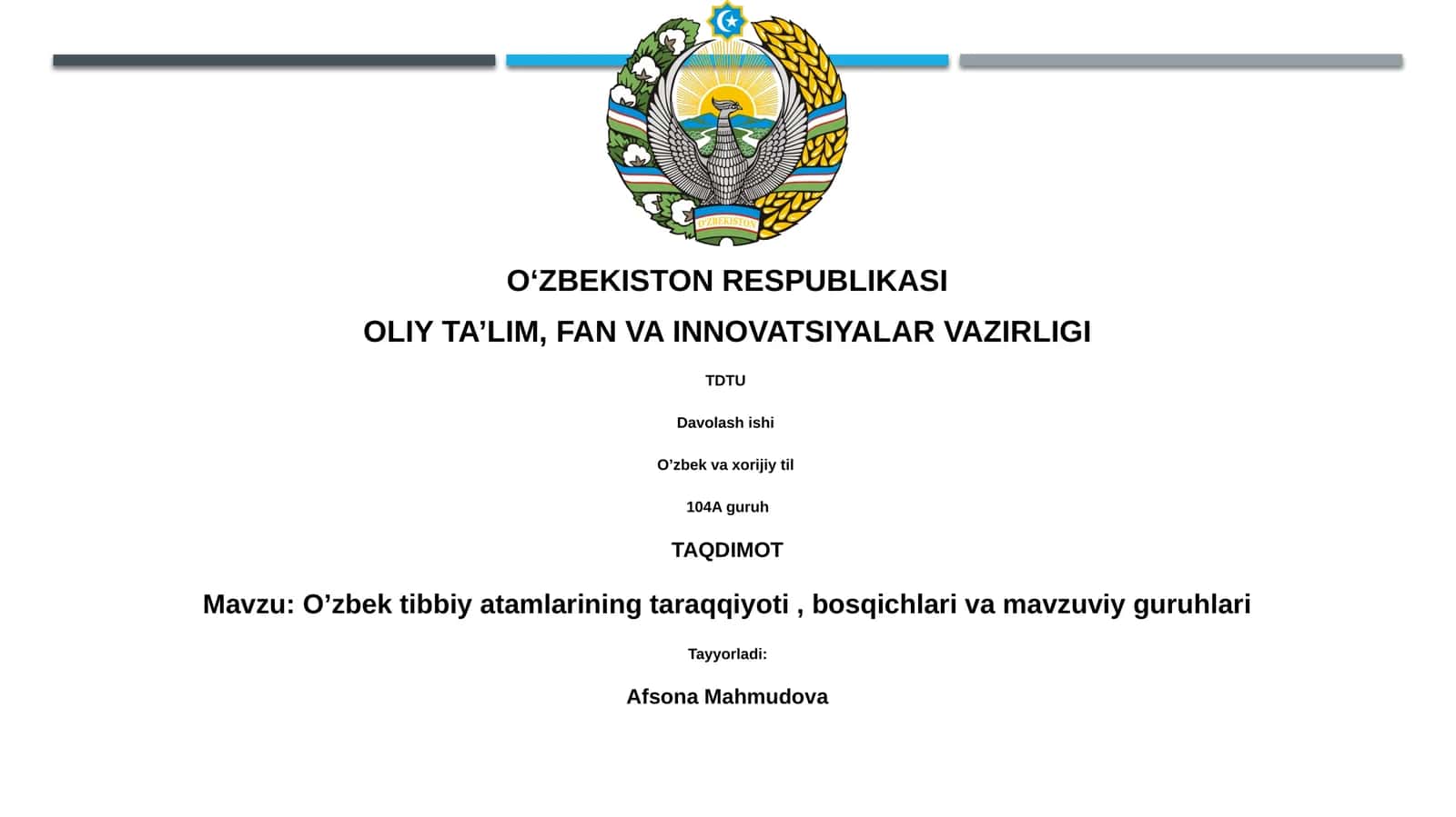O'zbek tibbiy atamlarining taraqqiyoti, bosqichlari va mavzuviy guruhlari 1