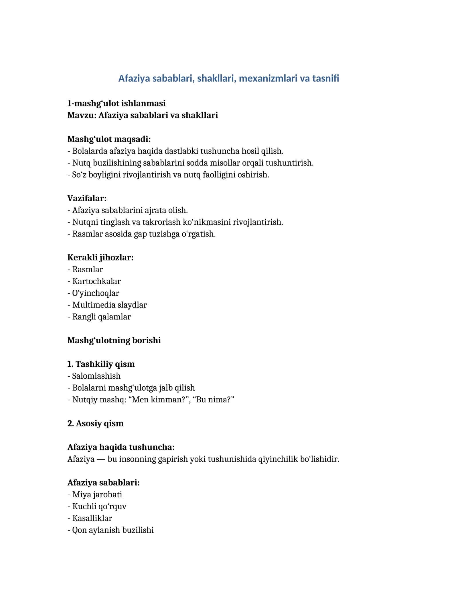 Afaziya sabablari, shakllari, mexanizmlari va tasnifi 1