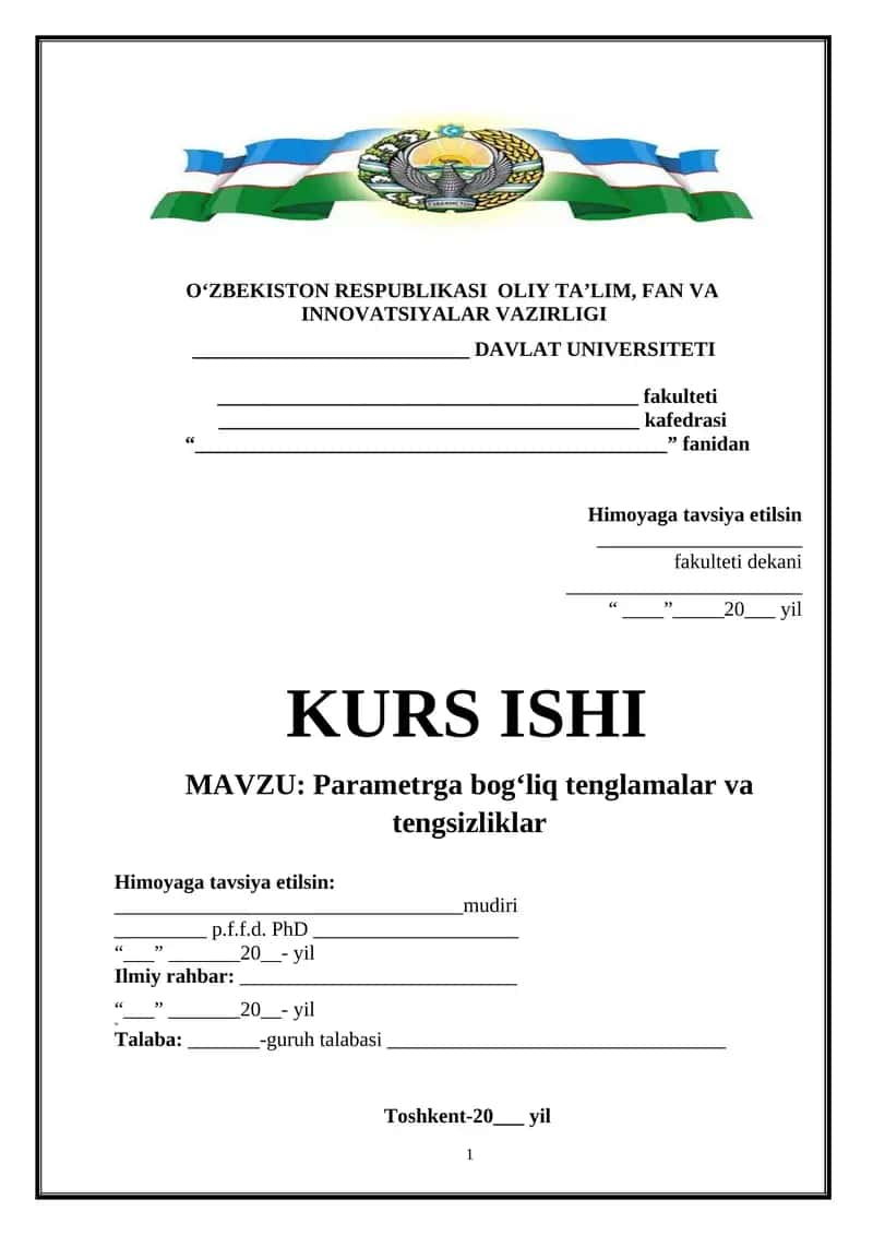 Parametrga bog’liq tenglamalar va tengsizliklar 1