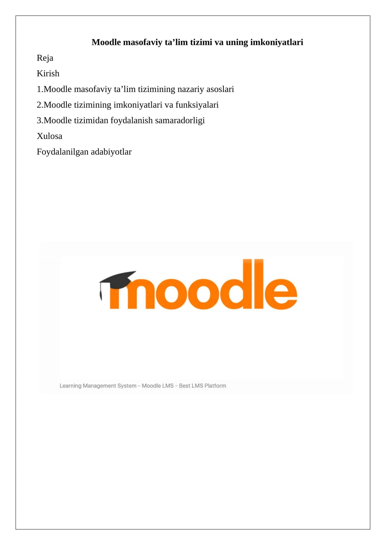 Moodle masofaviy ta’lim tizimi va uning imkoniyatlari 1