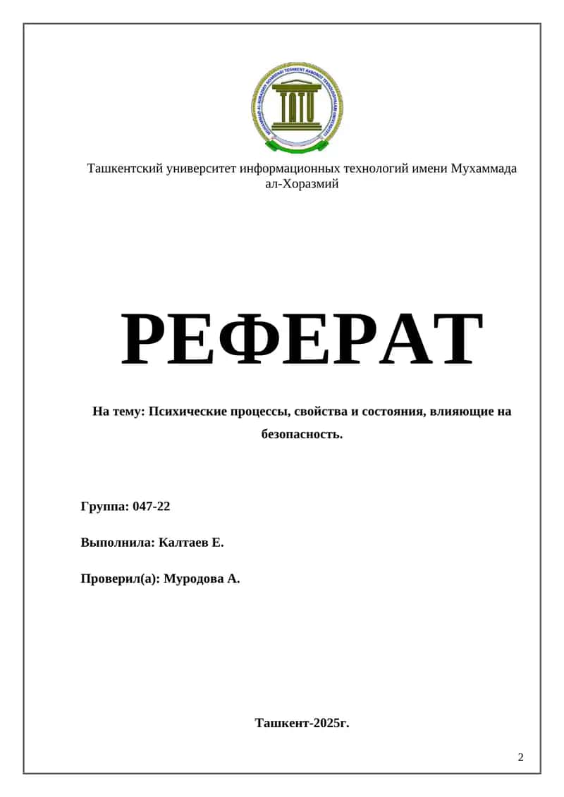 Психические процессы, свойства и состояния, влияющие на безопасность 1