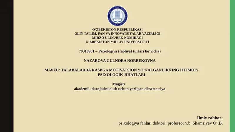 ТАLABALARDA KASBGA MOTIVATSION YO’NALGANLIKNING IJTIMOIY PSIXOLOGIK JIHATLARI 1