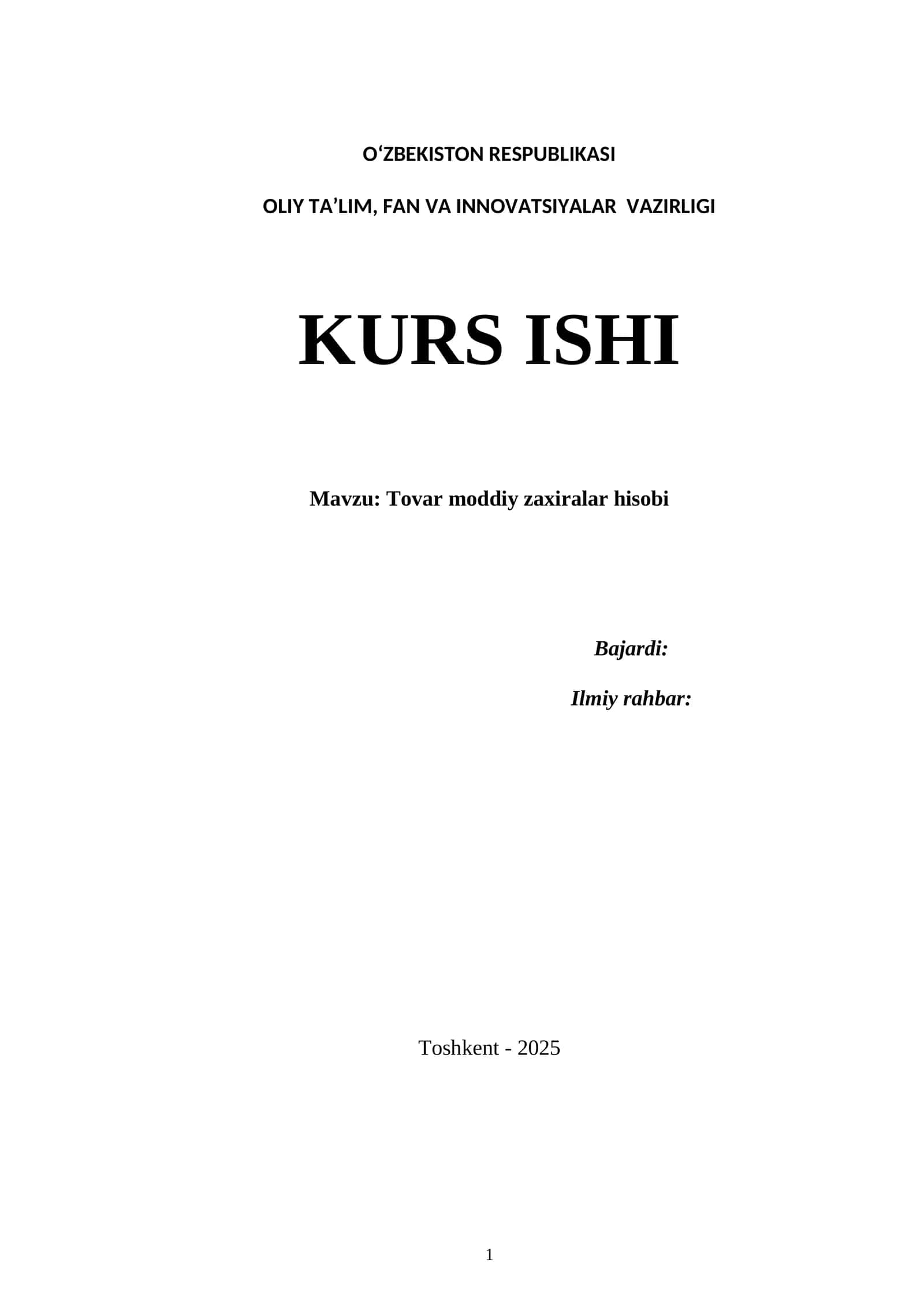 Tovar moddiy zaxiralar hisobi 1
