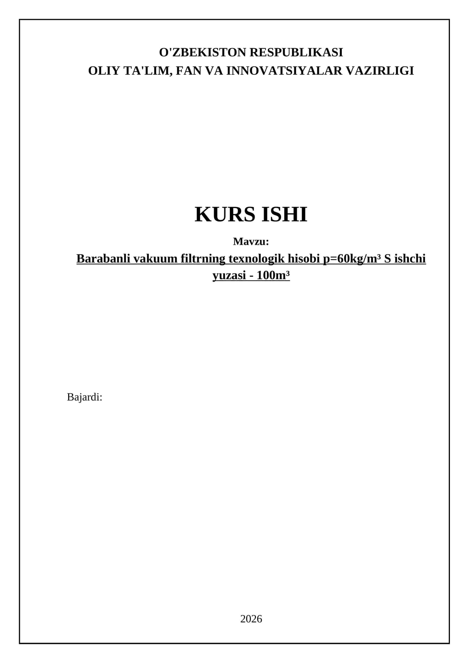 Barabanli vakuum filtrning texnologik hisobi 1