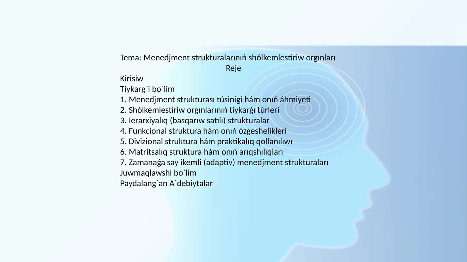 Menedjment strukturalarınıń shólkemlestiriw orgınları 1