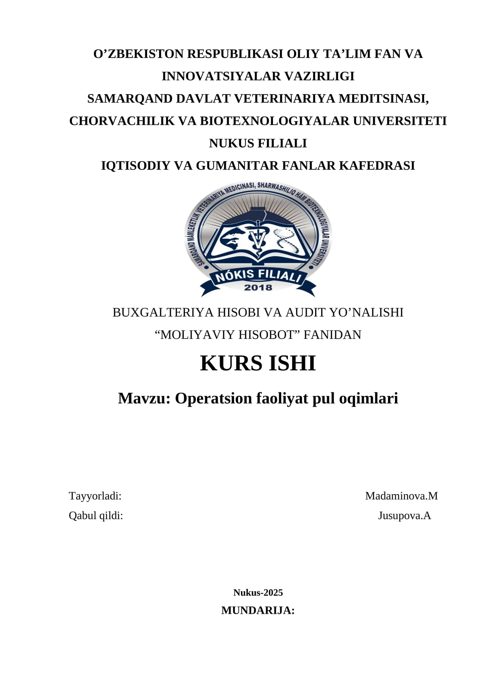 Operatsion faoliyat pul oqimlari 1