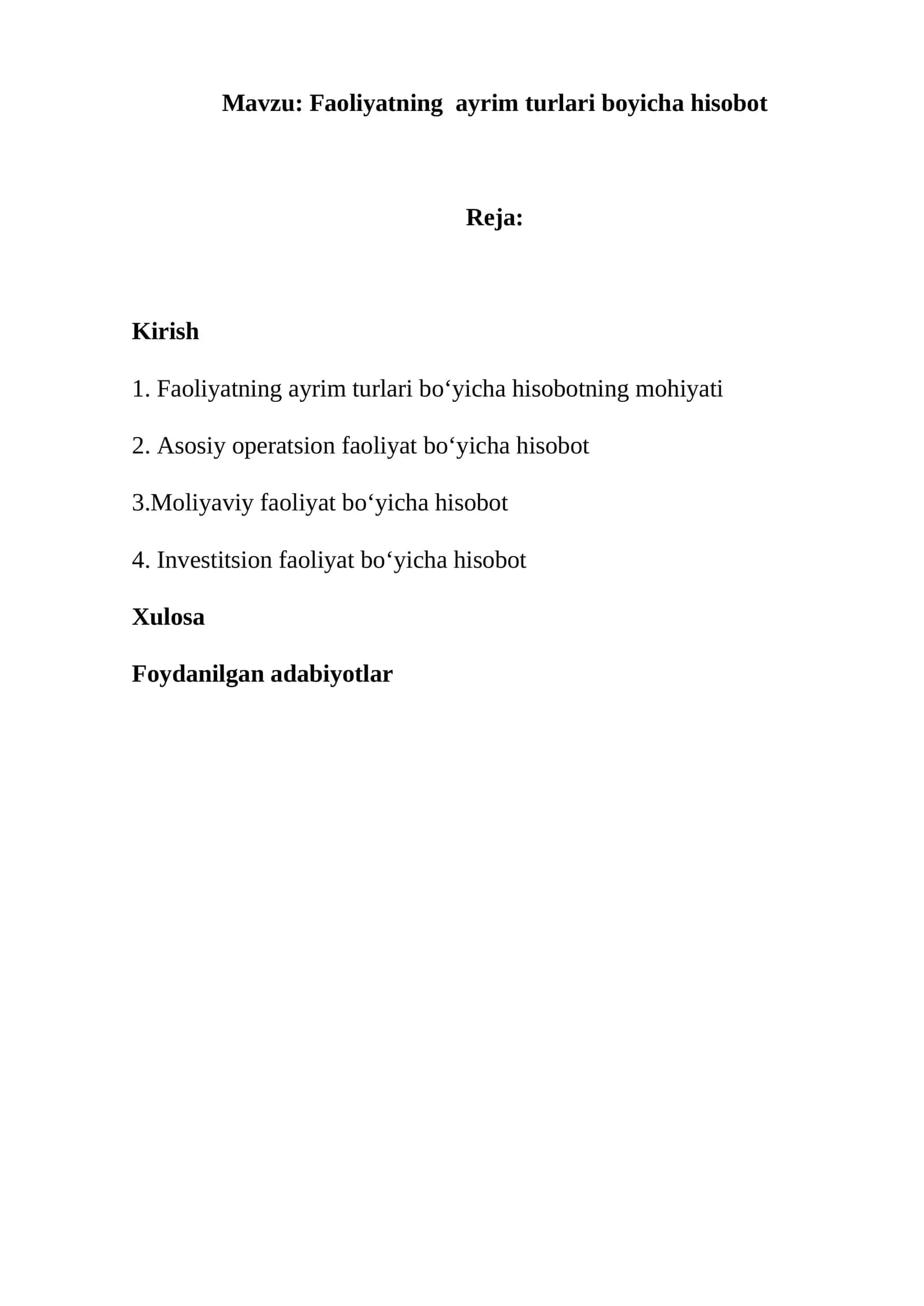 Faoliyatning  ayrim turlari boyicha hisobot 1