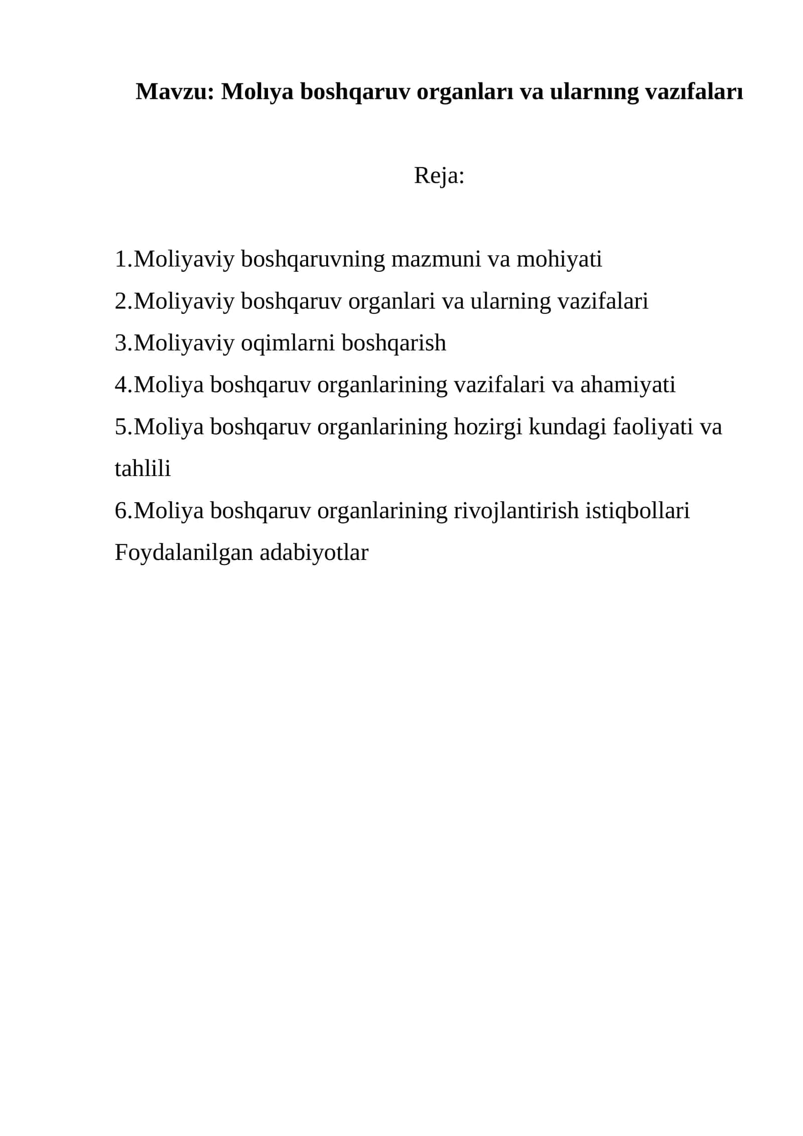 Moliya Boshqaruv Organlari va Ularning Vazifalari 1