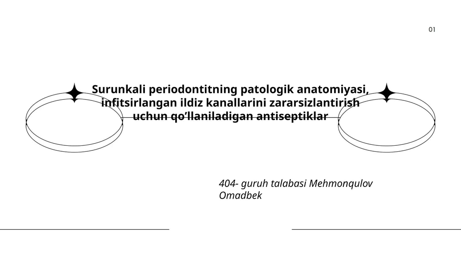 Surunkali periodontitning patologik anatomiyasi, infitsirlangan ildiz kanallarini zararsizlantirish uchun qoʼllaniladigan antiseptiklar 1