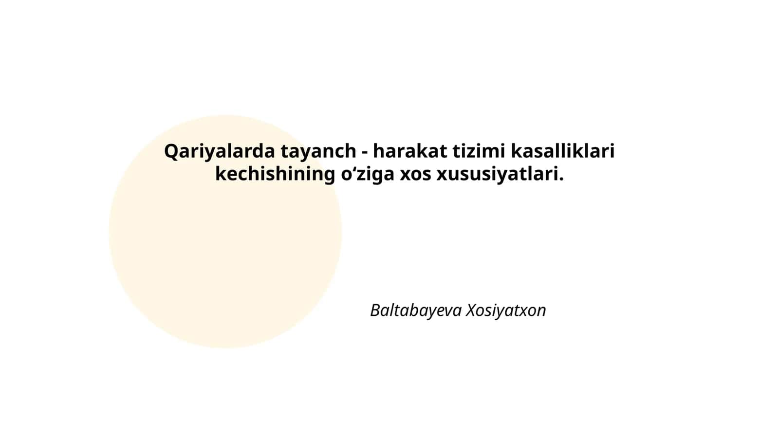 Qariyalarda tayanch - harakat tizimi kasalliklari kechishining oʻziga xos xususiyatlari 1