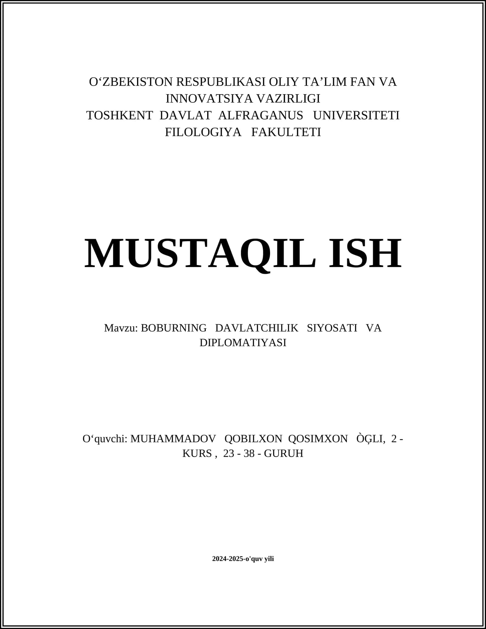 BOBURNING DAVLATCHILIK SIYOSATI VA DIPLOMATIYASI 1