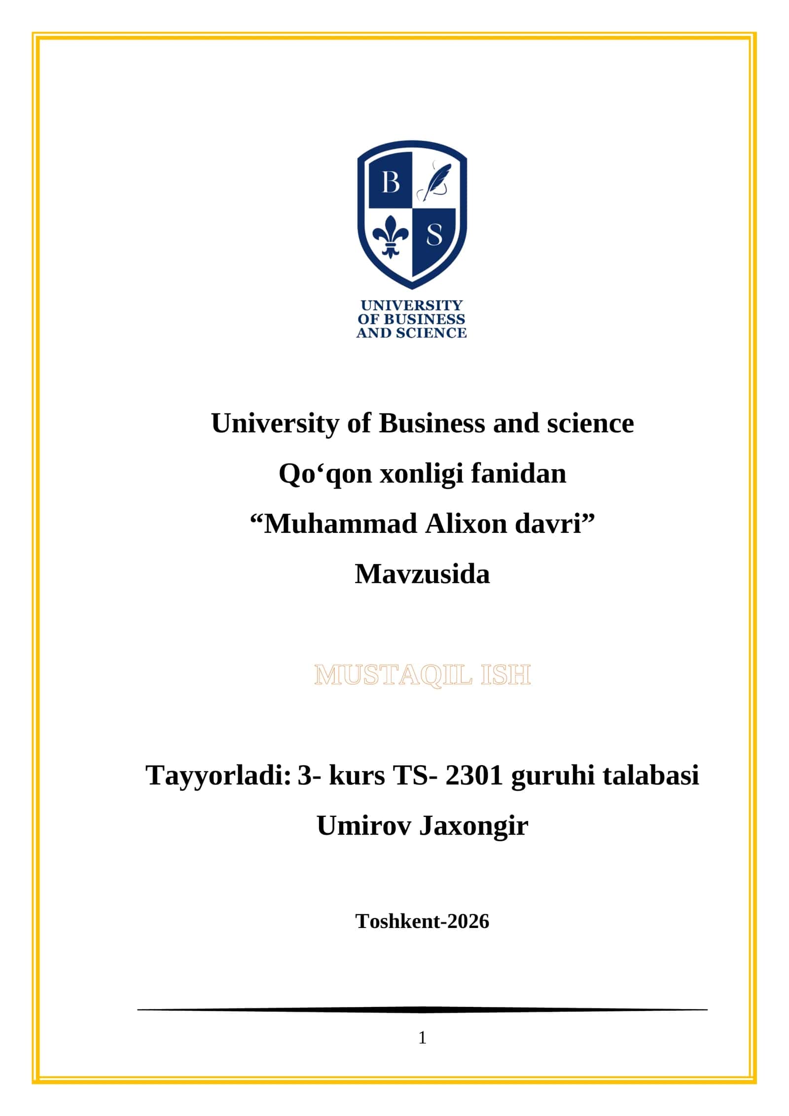 Mavzusida "Muhammad Alixon davri" 1