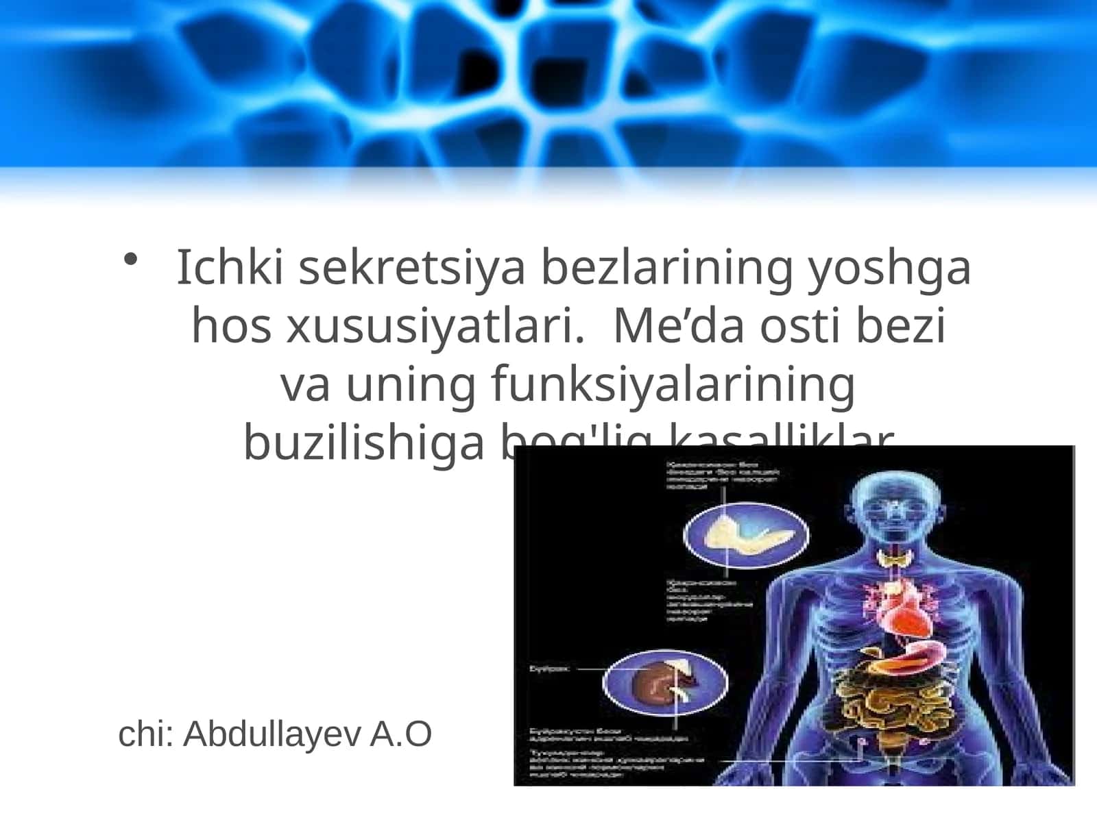 Ichki sekretsiya bezlarining yoshga hos xususiyatlari. Me’da osti bezi va uning funksiyalarining buzilishiga bog'liq kasalliklar 1