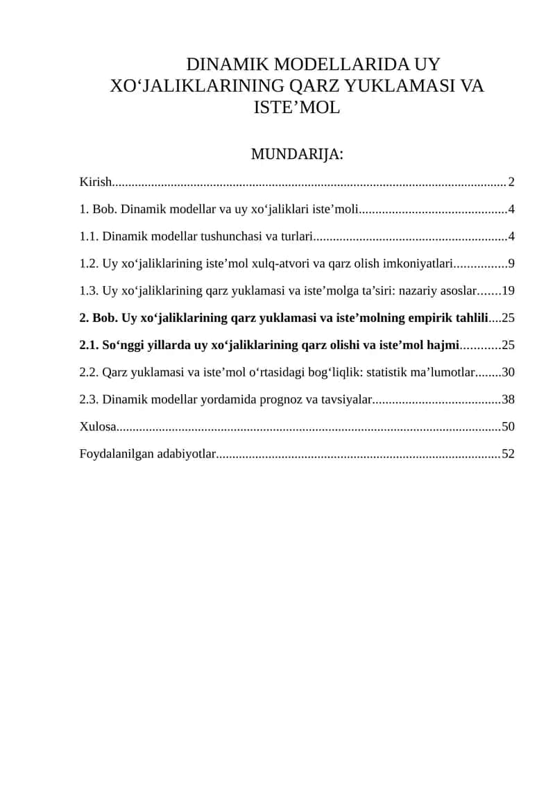 DINAMIK MODELLARIDA UY XO‘JALIKLARINING QARZ YUKLAMASI VA ISTE’MOL 1