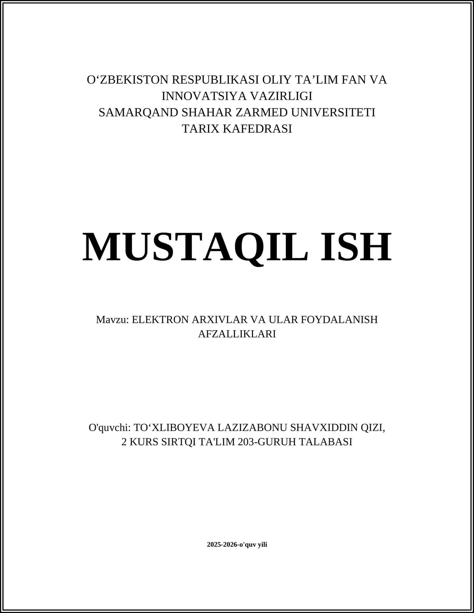 ELEKTRON ARXIVLAR VA ULAR FOYDALANISH AFZALLIKLARI 1