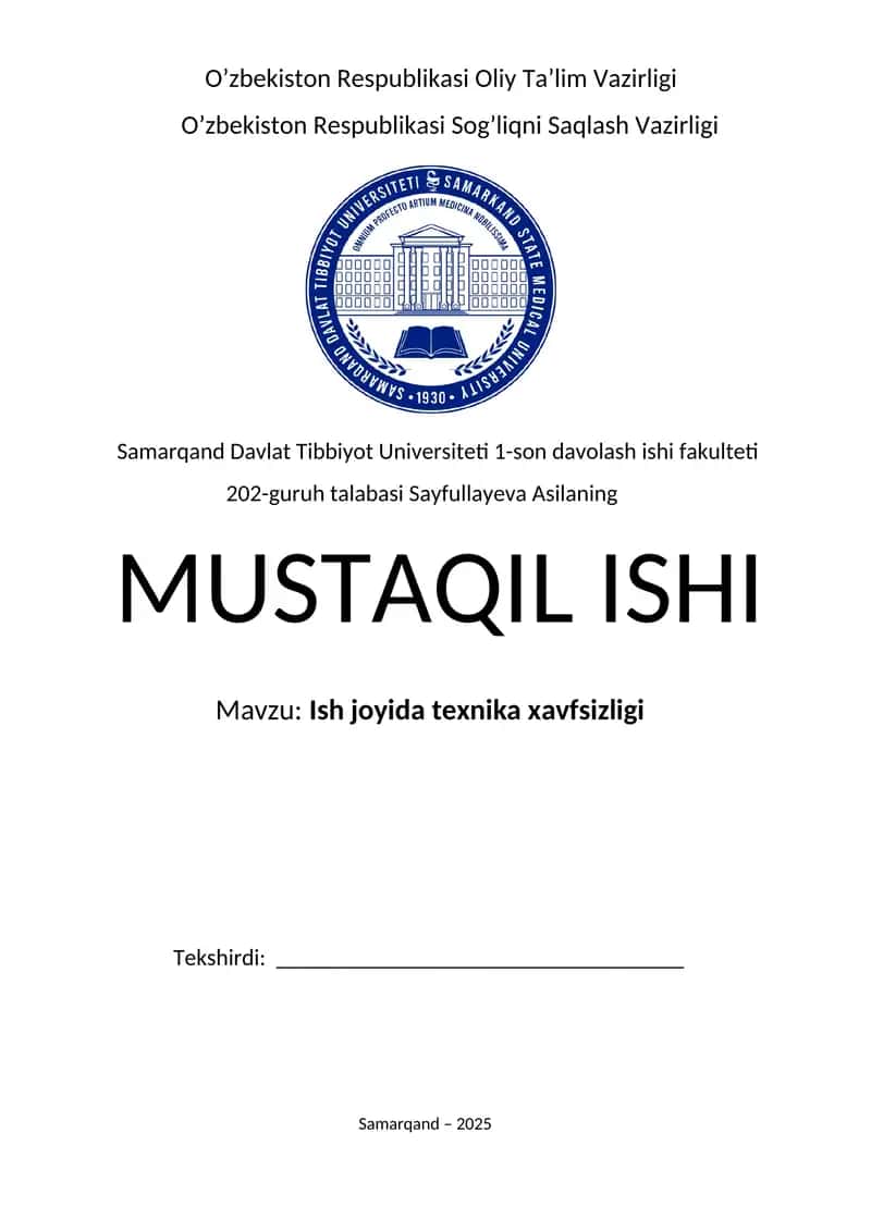 Ish joyida texnika xavfsizligi 1